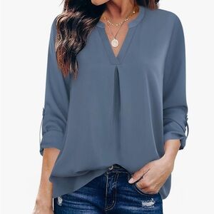 Gaharu (NWT) V-Neck Blouse with 3/4 Sleeve